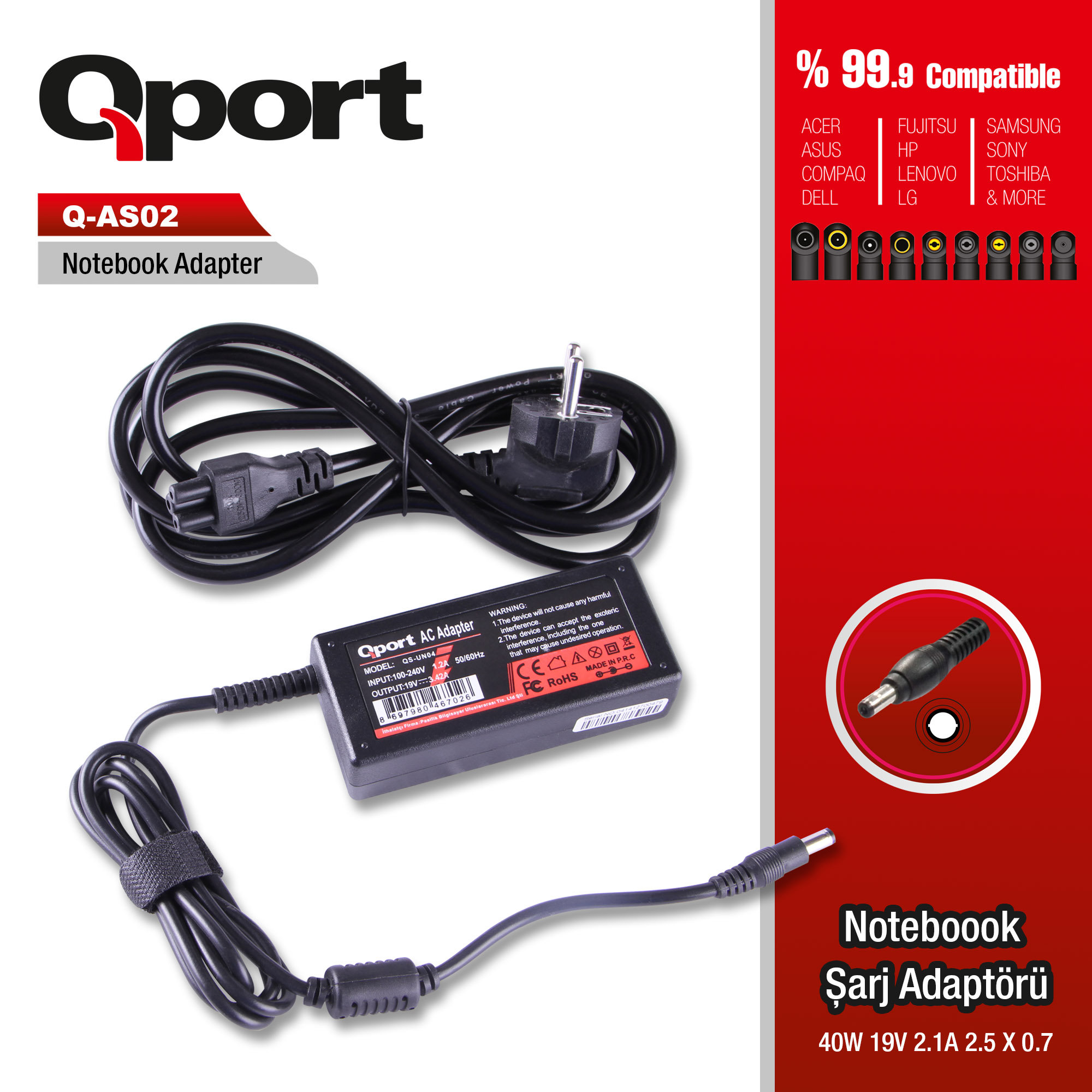 Asus-40W 19V 2.1A 2.5*0.7 Asus Notebook Standart Adaptor