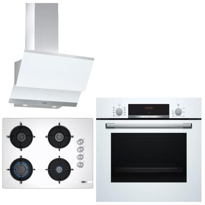 Bosch 3'lü Beyaz Ankastre Set HBF514BW0T, POP7C2O10O, DWK065G20T