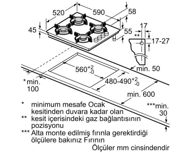 Bosch POP6C6O92O Gazlı Ocak
