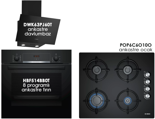 Bosch Ekonomik Siyah Cam Set 1 HBF514BB0T, DWK63PJ60T, POP6C6O10O