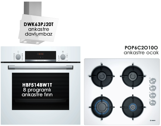 Bosch Ekonomik Beyaz Cam Set 1 - HBF514BW1T_DWK63PJ20T_POP6C2O10O