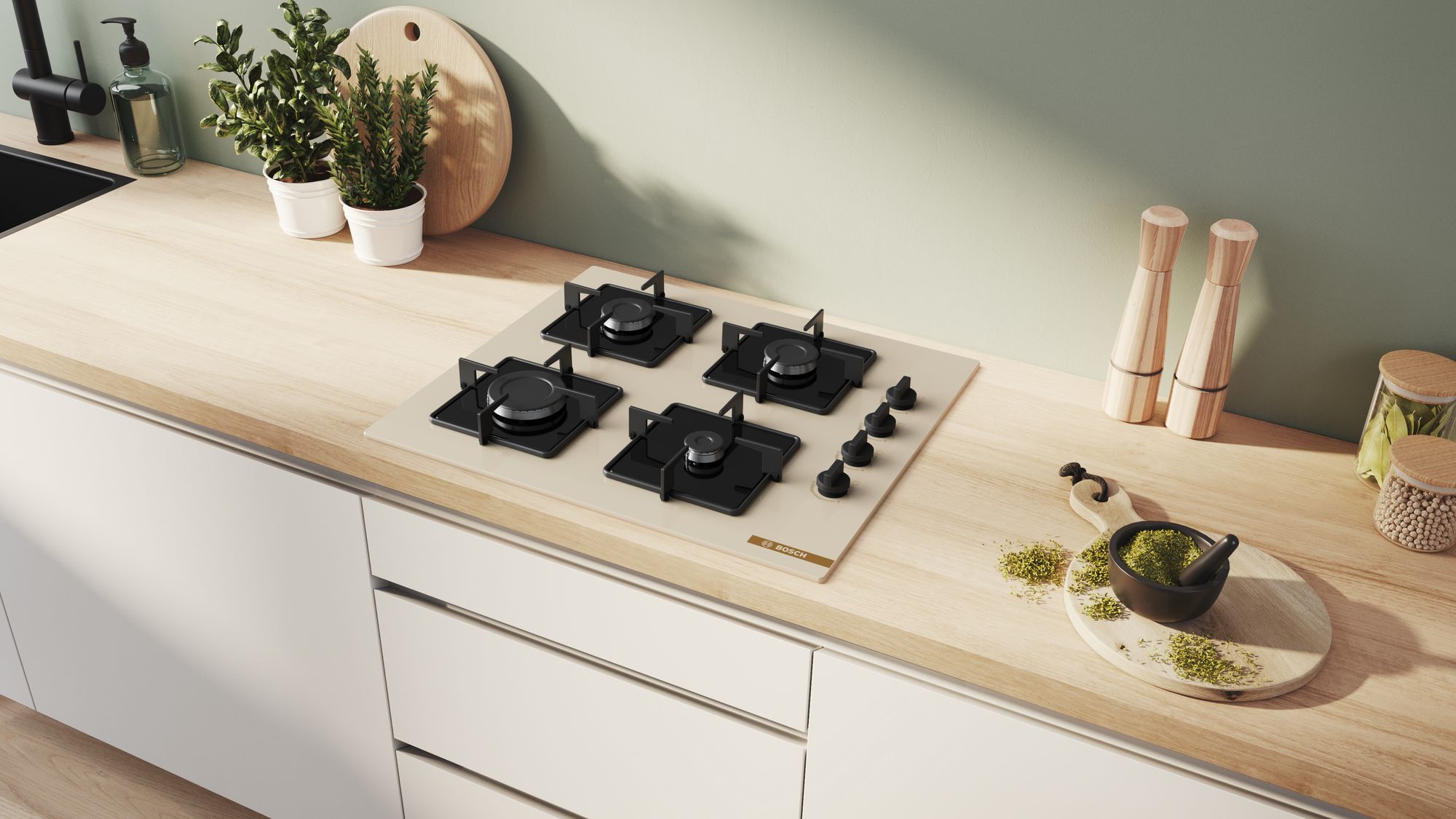 Bosch POP6C1O12O NeoKlasik İnci Beyazı Cam Ankastre Ocak