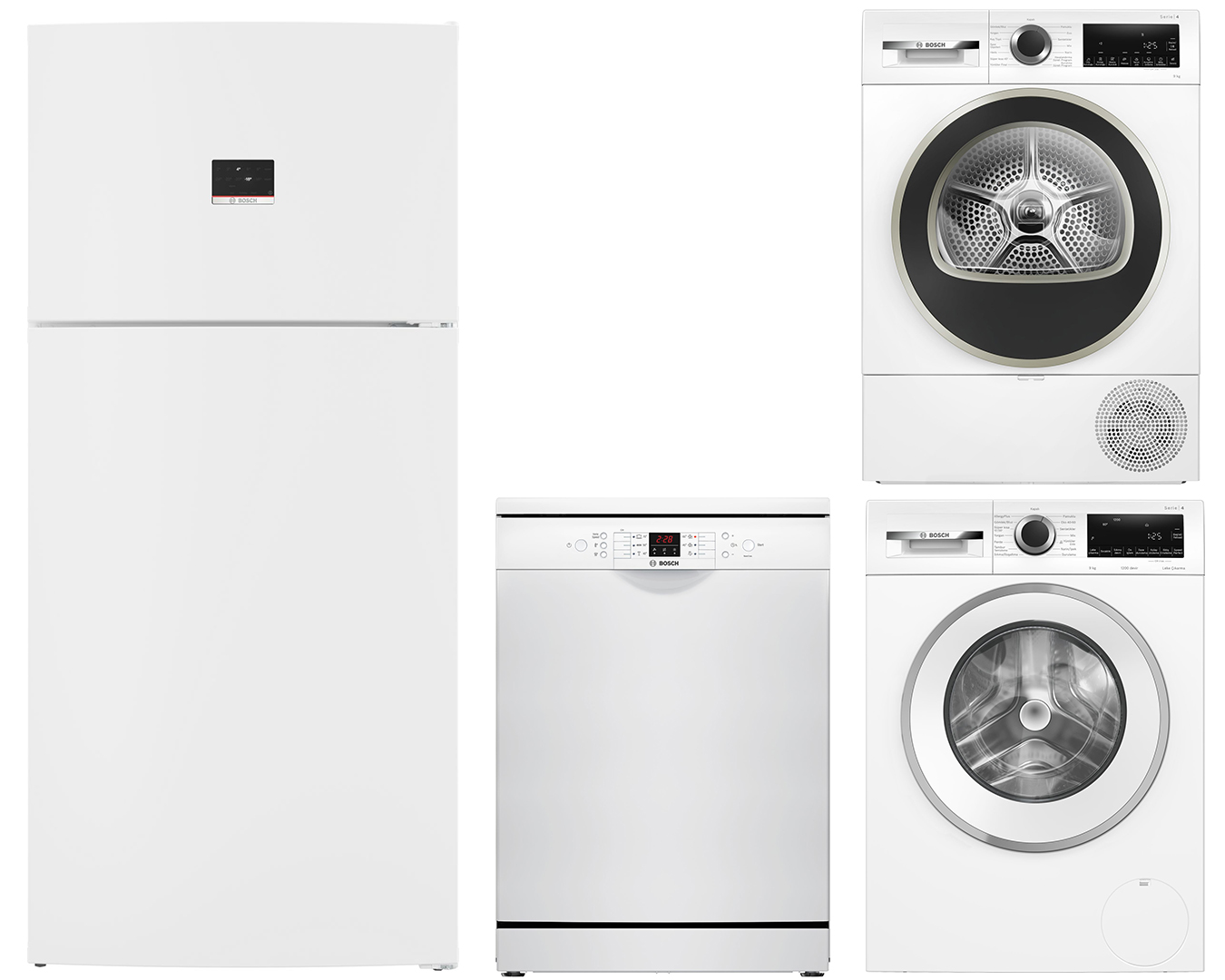 Bosch KDN86XWE1N_SMS26DW00T_WGA242X3TR_WQA24201TR Beyaz Eşya Seti
