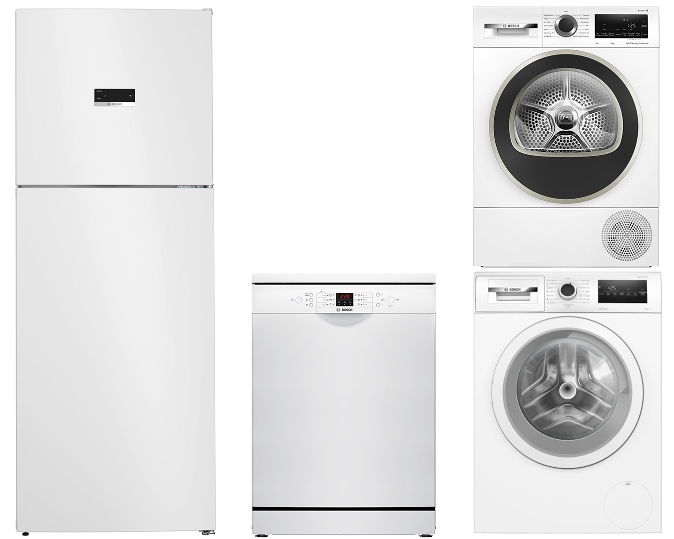 Bosch KDN55XWE0N_SMS26DW00T_WGA242X3TR_WQA24201TR Beyaz Eşya Seti