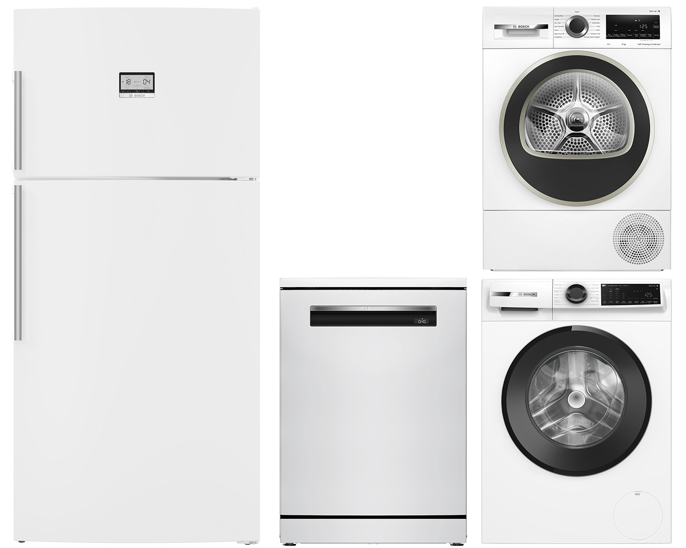 Bosch KDN86AWE1N_SMP6EKW60T_WGK242Z0TR_WQG244C1TR Beyaz Eşya Seti