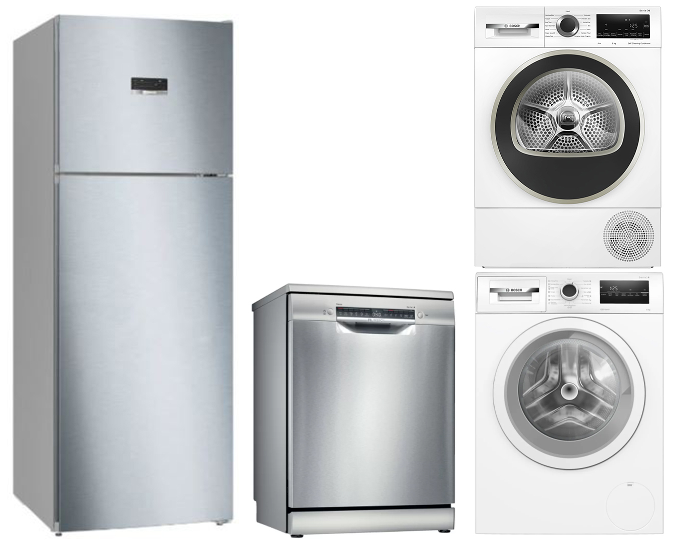 Bosch KDN56XIF1N_SMS4EKI60T_WAN24200TR_WQG244C1TR Beyaz Eşya Seti