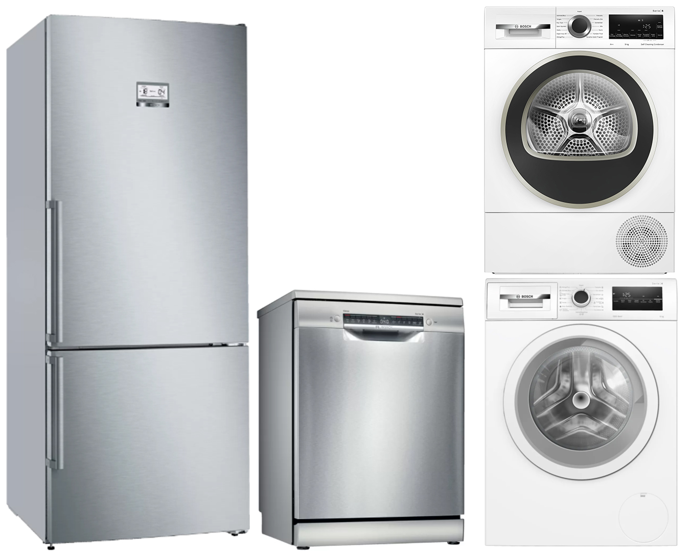 Bosch KGA76PIF0N_SMS4EKI60T_WAN24200TR_WQG244C1TR Beyaz Eşya Seti